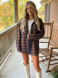 Oversized Navy and Rust Plaid Button Shirt