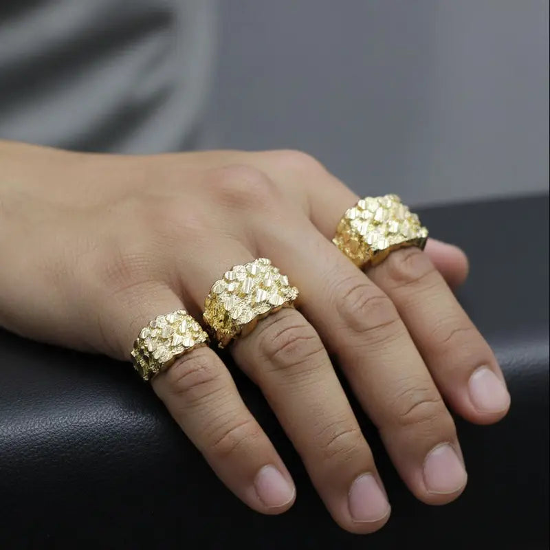 Wide Yellow Gold Nugget Style Band Ring