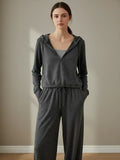Charcoal Hooded Top and Wide Leg Pants Set